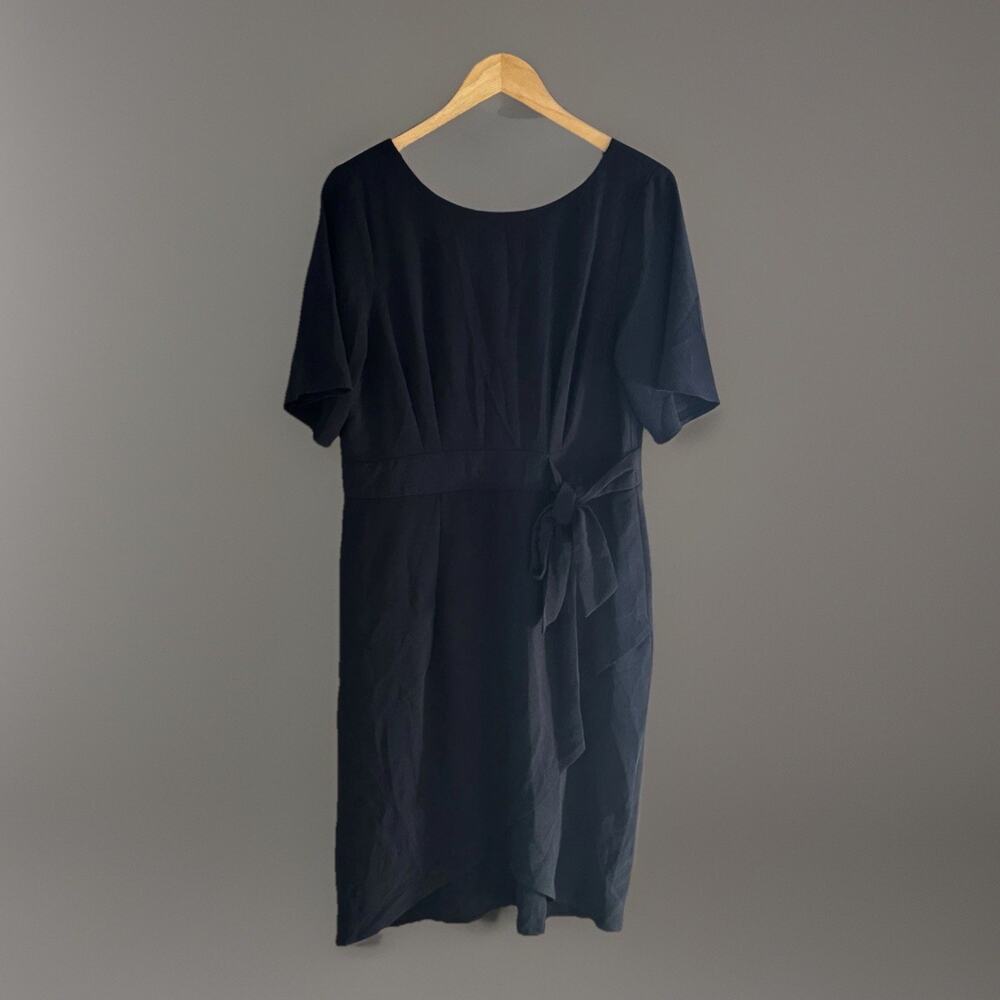 Closet London Navy Tie Waist Midi Dress US 12 UK 16 Short Sleeve 1076